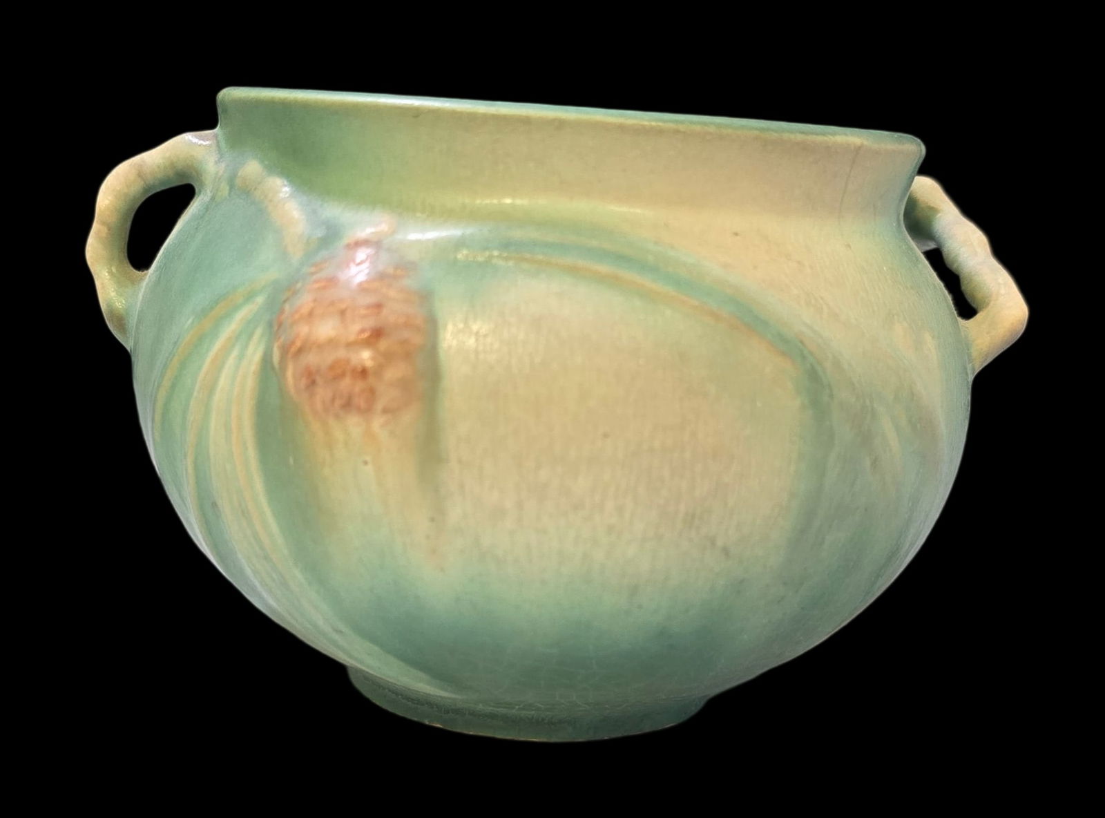 Vintage ROSEVILLE Art Pottery PINECONE Green Ceramic Planter (1 of 7)