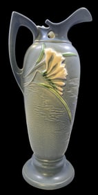 Vintage ROSEVILLE Art Pottery FREESIA Blue Ceramic Ewer