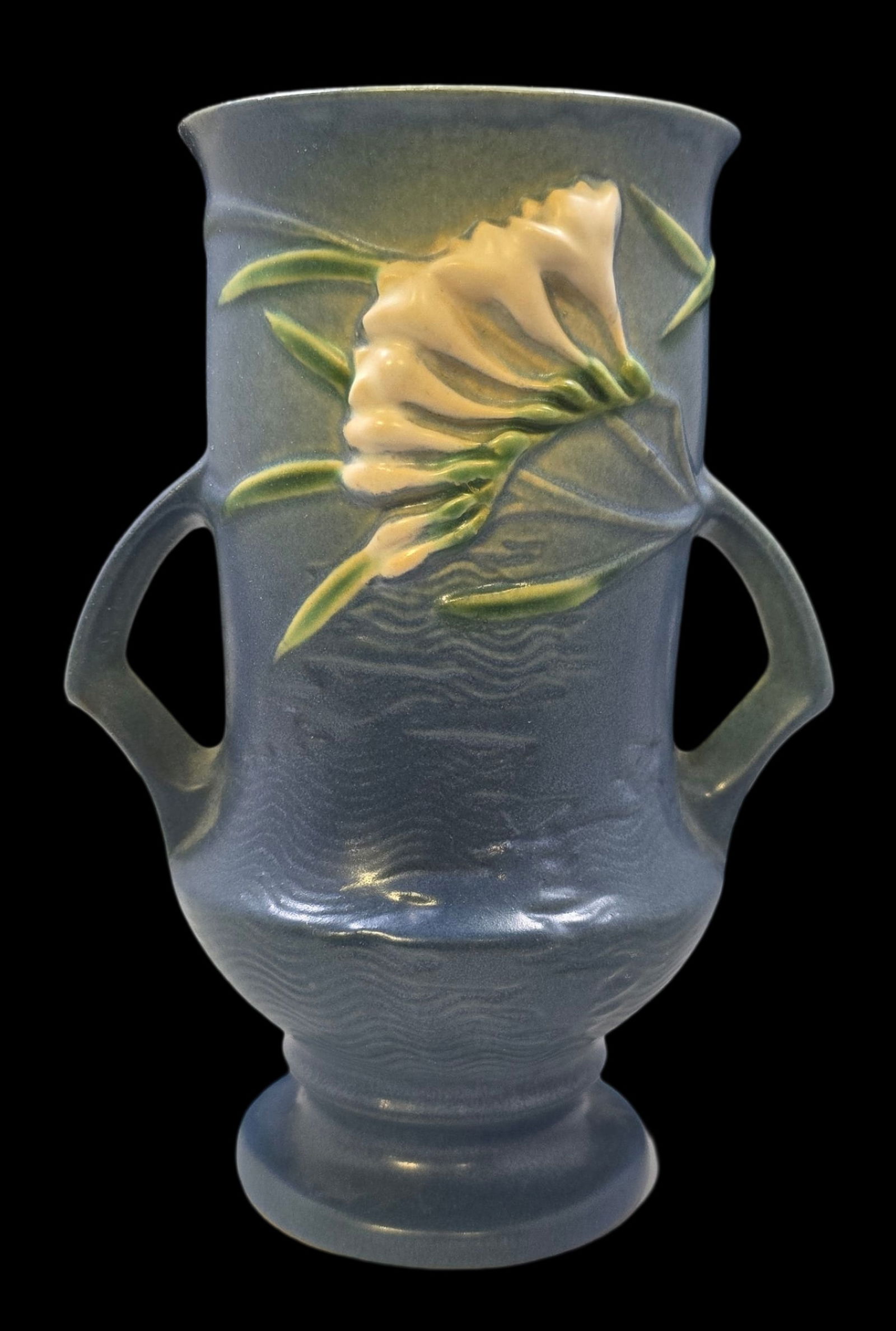 Vintage ROSEVILLE Art Pottery FREESIA Blue Ceramic Vase (1 of 6)