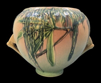 Vintage ROSEVILLE Art Pottery MOSS Peach & Green Ceramic Vase
