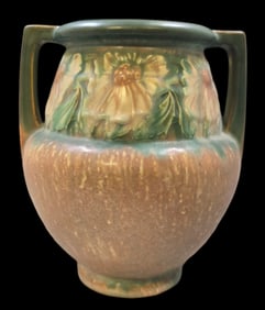 Vintage ROSEVILLE Art Pottery DAHLROSE Green & Brown Ceramic Vase