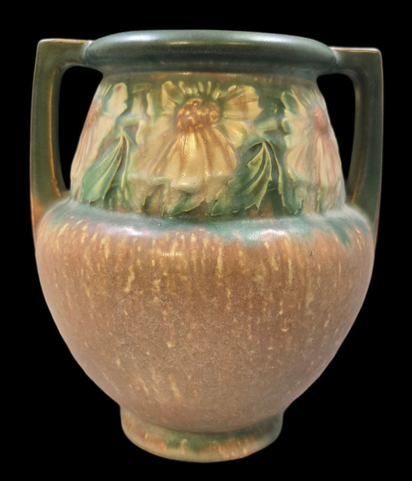 Vintage ROSEVILLE Art Pottery DAHLROSE Green & Brown Ceramic Vase (1 of 8)