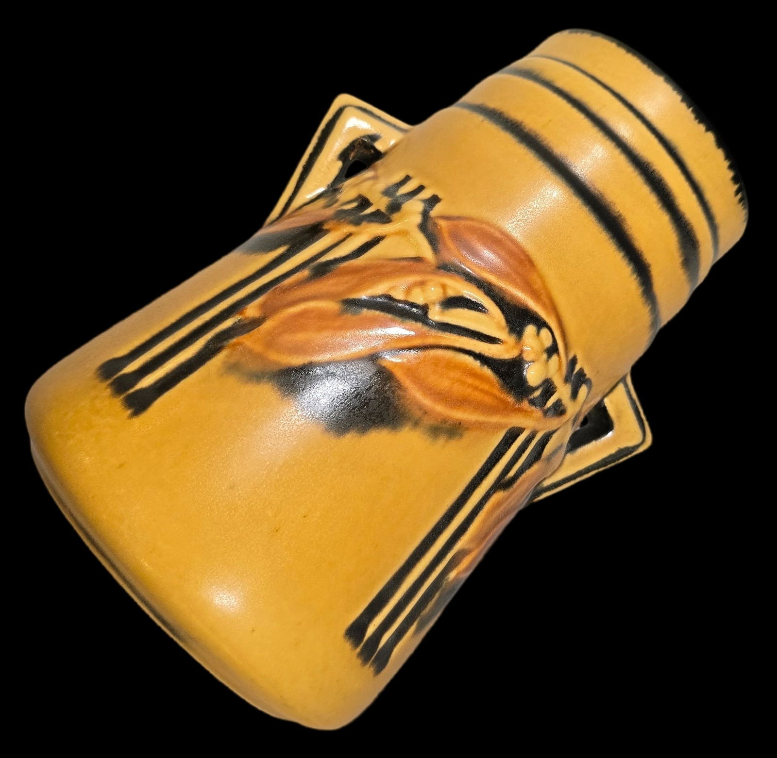 Vintage ROSEVILLE Art Pottery LAUREL YELLOW Ceramic Vase (1 of 7)