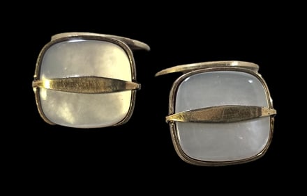 Pair of Vintage Mid-Century European 800 Silver & MOP Cufflinks