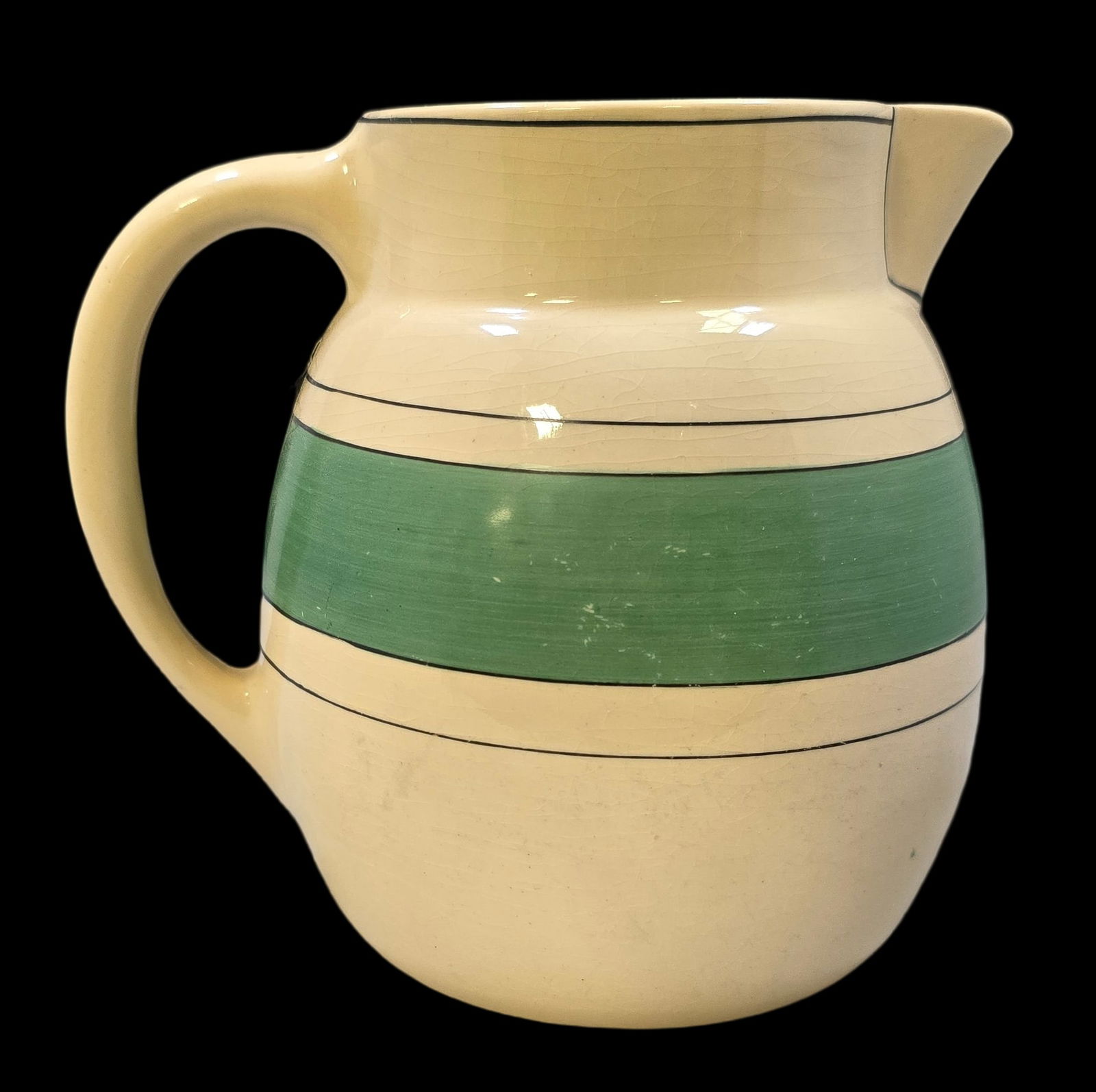 Vintage ROSEVILLE Art Pottery Tan & Green Utilityware Ceramic Pitcher (1 of 6)