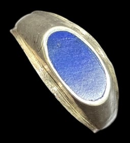 Very Unusual Vintage Sterling Silver & Inlaid Lapis Lazuli Ring