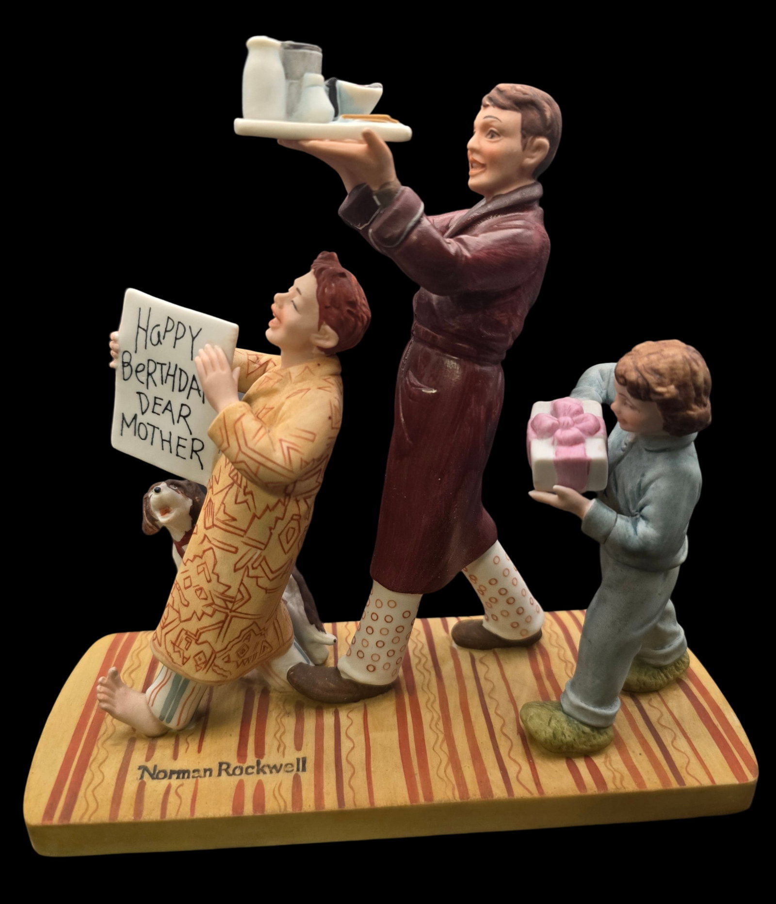 Vintage NORMAN ROCKWELL "Happy Birthday, Mother" Ceramic Figurine: Very good vintage condition with minor wear according to age, please see pictures. Measures approx. 6 1/2" high x 6 1/2" wide.