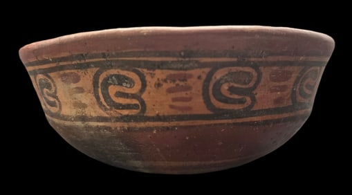 Ornate Antique Pre-Columbian Pottery Bowl