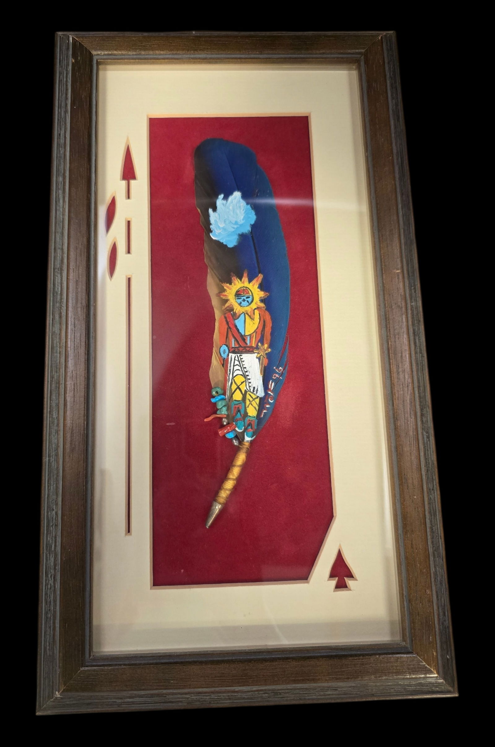 Original Vintage WOLF ROBERSON Handpainted Native American Motive Feather (1 of 8)