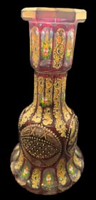 Rare Antique Handpainted Bohemian Crystal Hookah Bottle /w Gold Accents