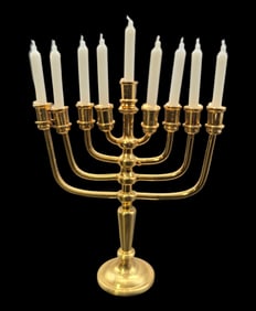 Vintage Goldtone Judaica Goldtone Metal Miniature Menorah Candelabra