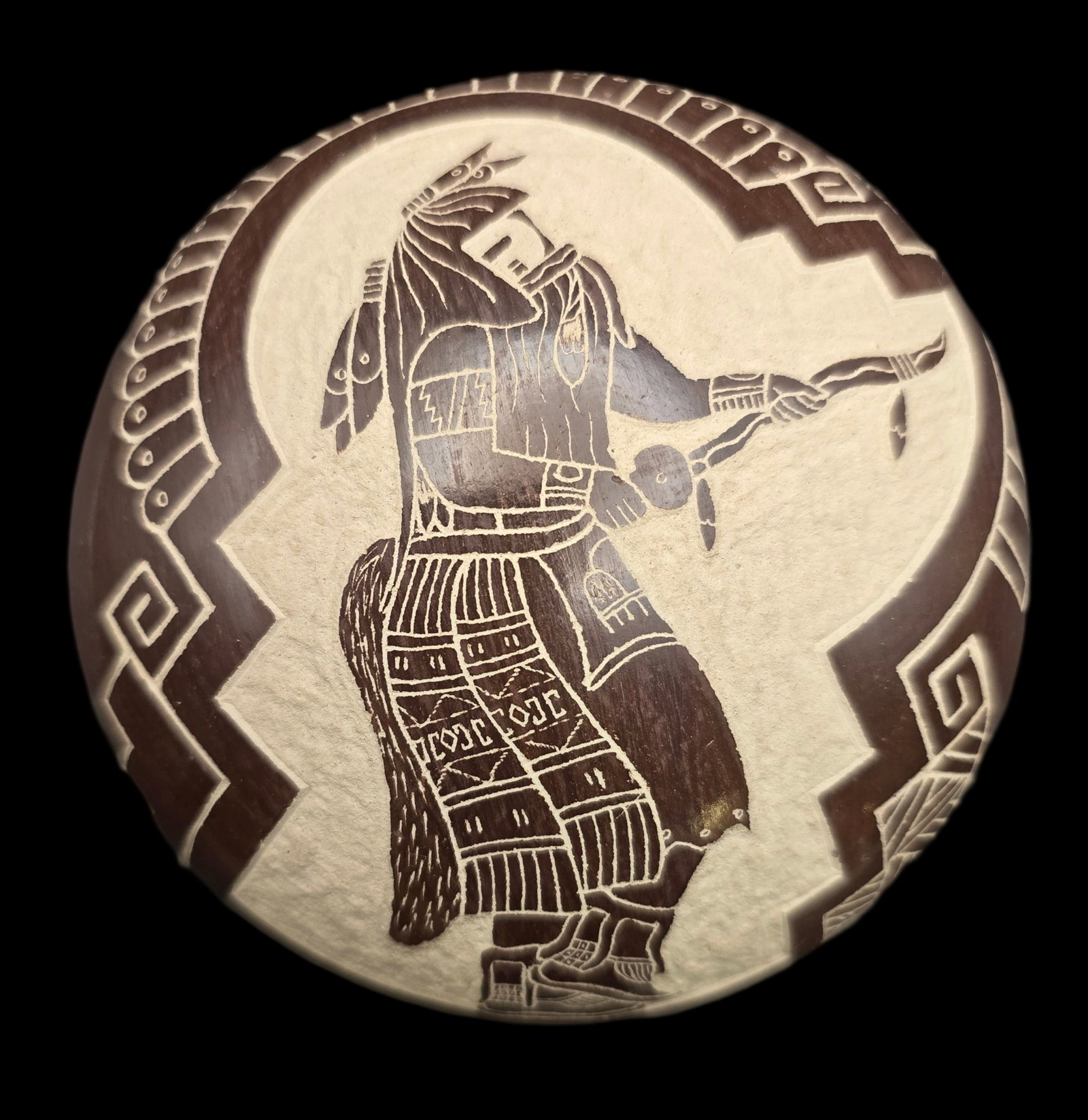 Ornate Vintage CARLA NAMPEYO Native American Hopi Pottery Bowl: Very good vintage condition with minor wear according to age, please see pictures. No cracks or repairs. Measures approx. 2" long x 4 1/2" wide.