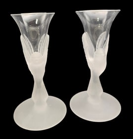 Pair of Vintage SASAKI Partially Frosted Crystal Liquor Glasses
