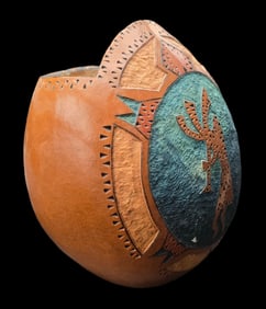 Vintage Native American Handmade Kokopelli Themed Gourd