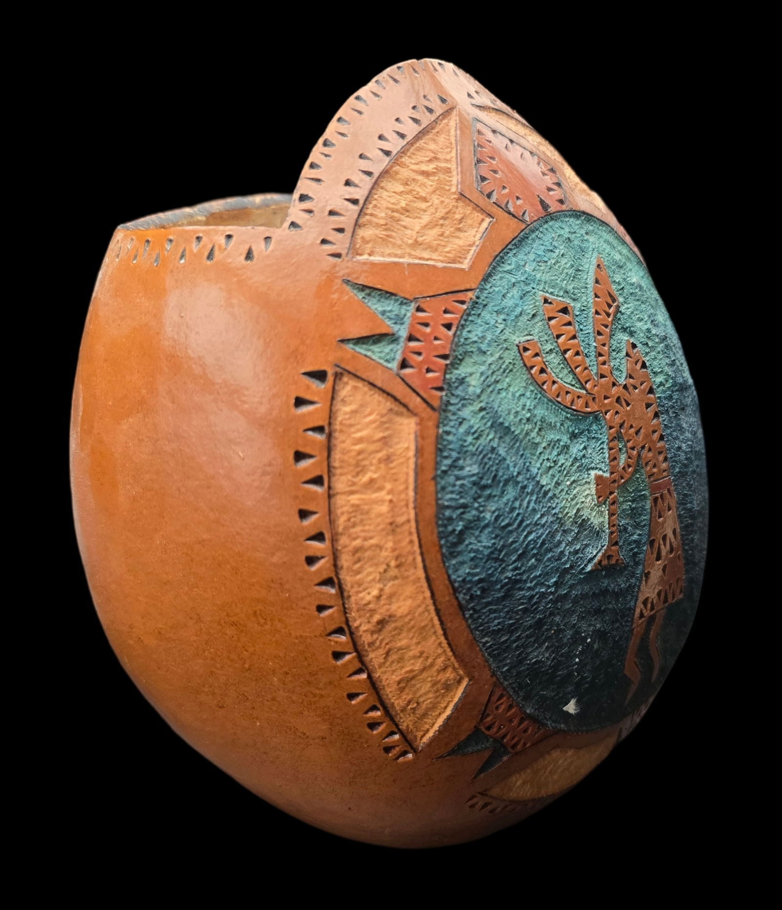 Vintage Native American Handmade Kokopelli Themed Gourd (1 of 6)