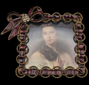 Unusual Vintage Goldtone Metal & Enamel Picture Frame