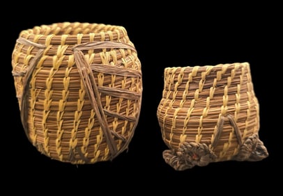 Pair of Vintage Native American Hand Woven Baskets