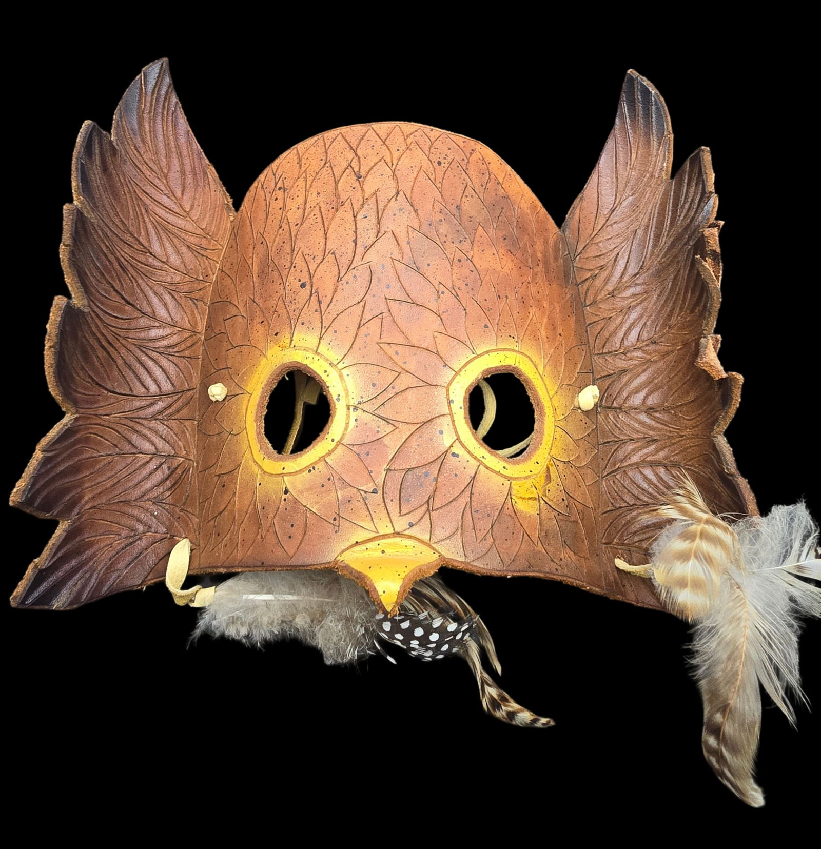 Vintage Native American Handmade Owl Leather Mask (1 of 6)