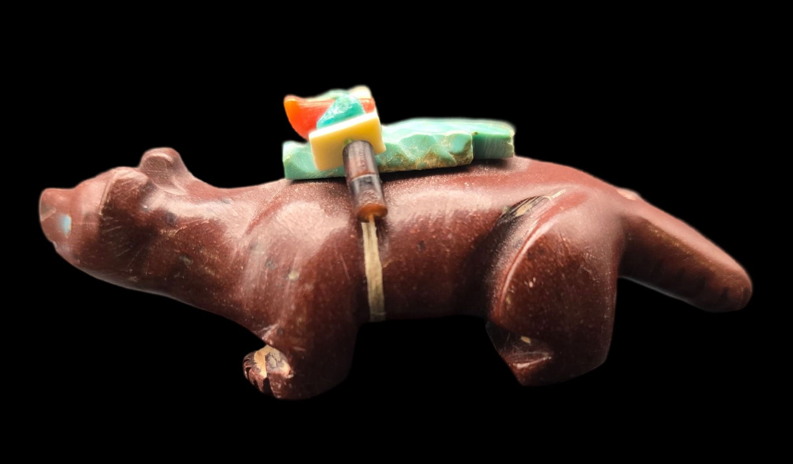 Vintage Native American Navajo JULIA NORTON Hand Carved Stone Bear Fetish /w Medicine Bundle (1 of 5)