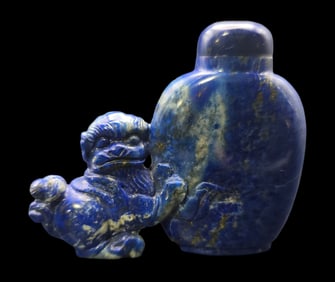 Antique Hand Carved Asian Lapis Lazuli Foo Dragon Snuff Bottle