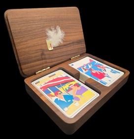 Vintage 1980s KENT Carved Wood Cigarette Box /w 2 Full Decks of Lorillard Playing Cards