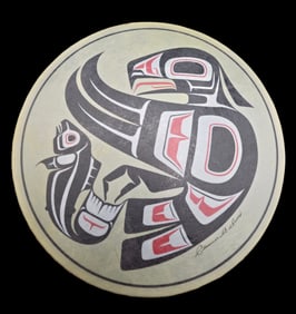 Vintage Native American Haida Tsimshian Tribe CLARENCE A. WELLS Drum