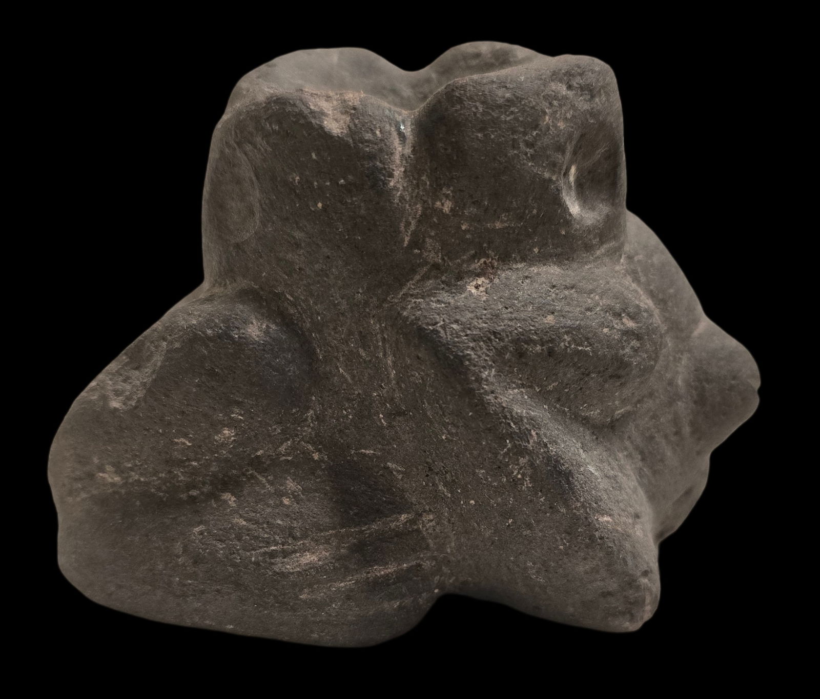 Antique Native American or Pre-Columbian Handcarved Basalt Animal Fetish: Very good vintage condition with minor wear according to age, please see pictures. No cracks or repairs. Measures approx. 3" high x 4" wide.