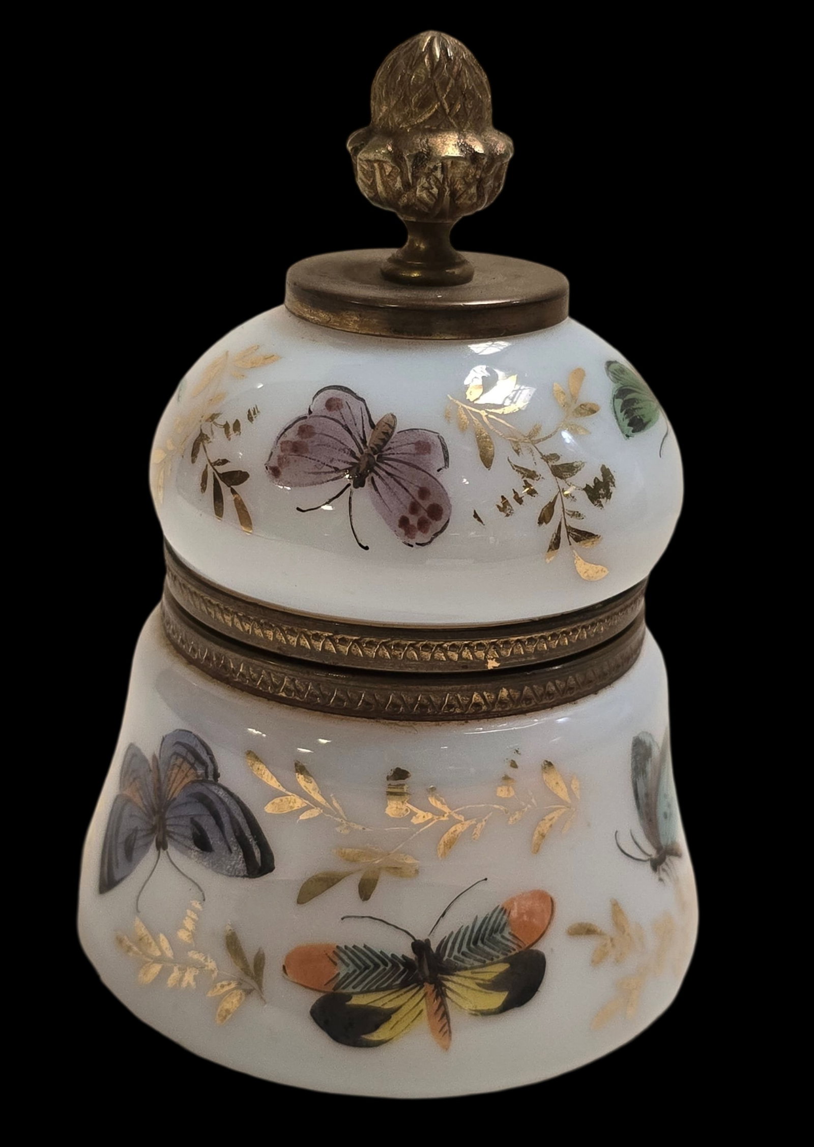 Vintage Hand Painted Art Glass Candle Holder: Very good vintage condition with minor wear according to age, please see pictures. No cracks or repairs. Measures approx. 4 3/4" high x 3" wide.