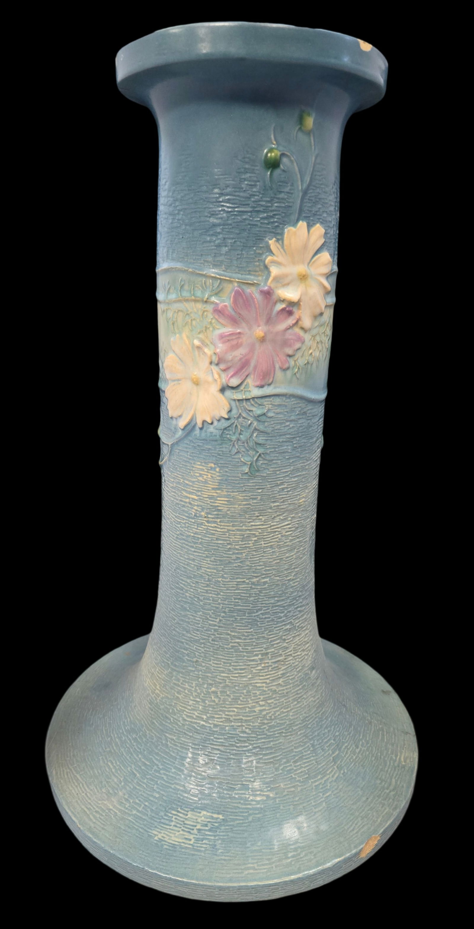 Large Vintage ROSEVILLE Art Pottery CLEMATIS Blue Ceramic Planter Pedestal (1 of 4)