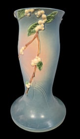 Large Vintage ROSEVILLE Art Pottery SNOWBERRY Blue Ceramic Pedestal