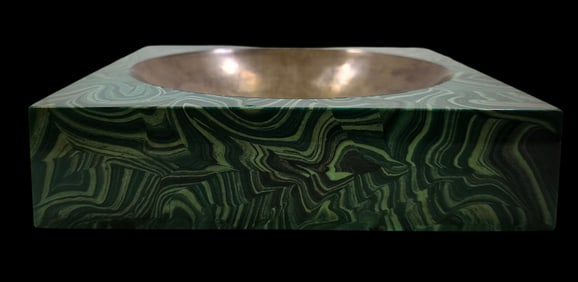 Vintage Faux Malachite & Brass Dish