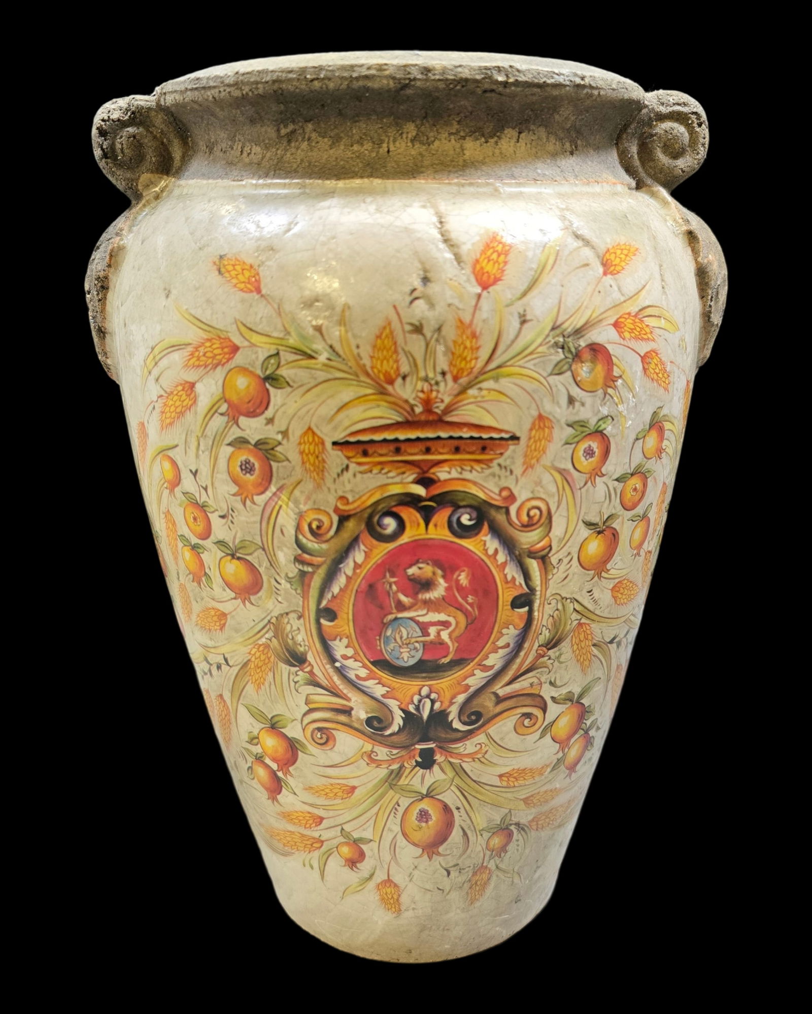 Vintage Italian Handmade Enameled Terracotta Vase: Very good vintage condition with minor wear according to age, please see pictures. No cracks or repairs. Measures approx. 13 1/2" high x 8" wide