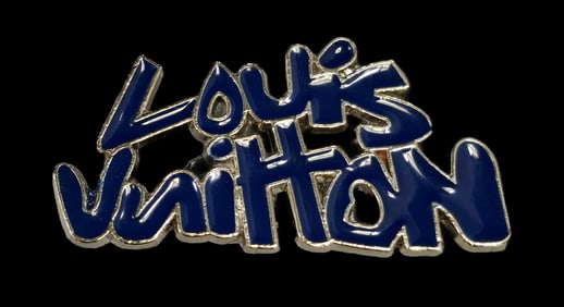 Vintage LOUIS VUITTON Silvertone Metal & Blue Enamel Pin