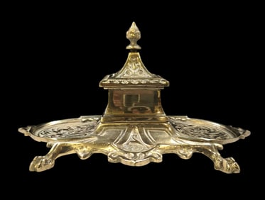 Ornate Vintage Cast Brass Inkwell