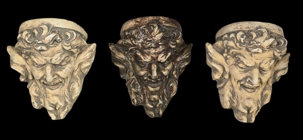 Lot of 3 Vintage Greek Painted Plaster Laughing Satyr/Pan Wall Decor Heads