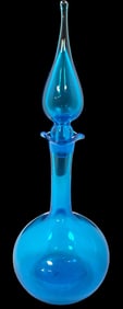 Rare Vintage Mid-Century Modern BLENKO Blue Glass Decanter /w Fireflame Stopper