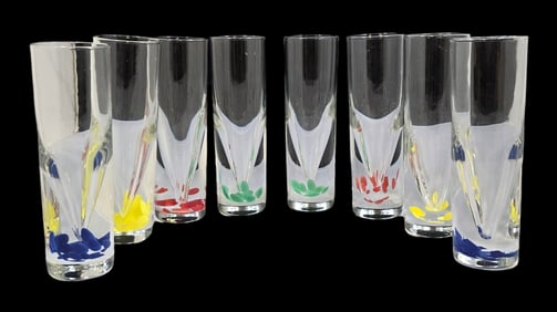 Stylish Set of 8 Colorful Crystal Art Glass Liquor Glasses