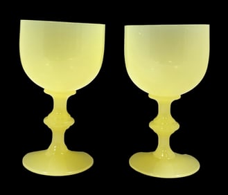 Rare Set of 2 Vintage Art Deco PORTIEUX VALLERYSTHAL France Yellow Cordial Wine Glasses