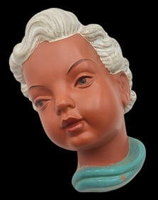 Vintage 1940s GOLDSCHEIDER Germany Hand Painted Terracotta Wall Face Mask