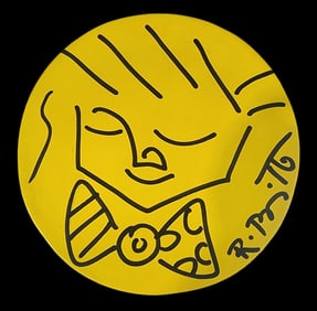 Rare Vintage ROMERO BRITTO Yellow Ceramic Plate