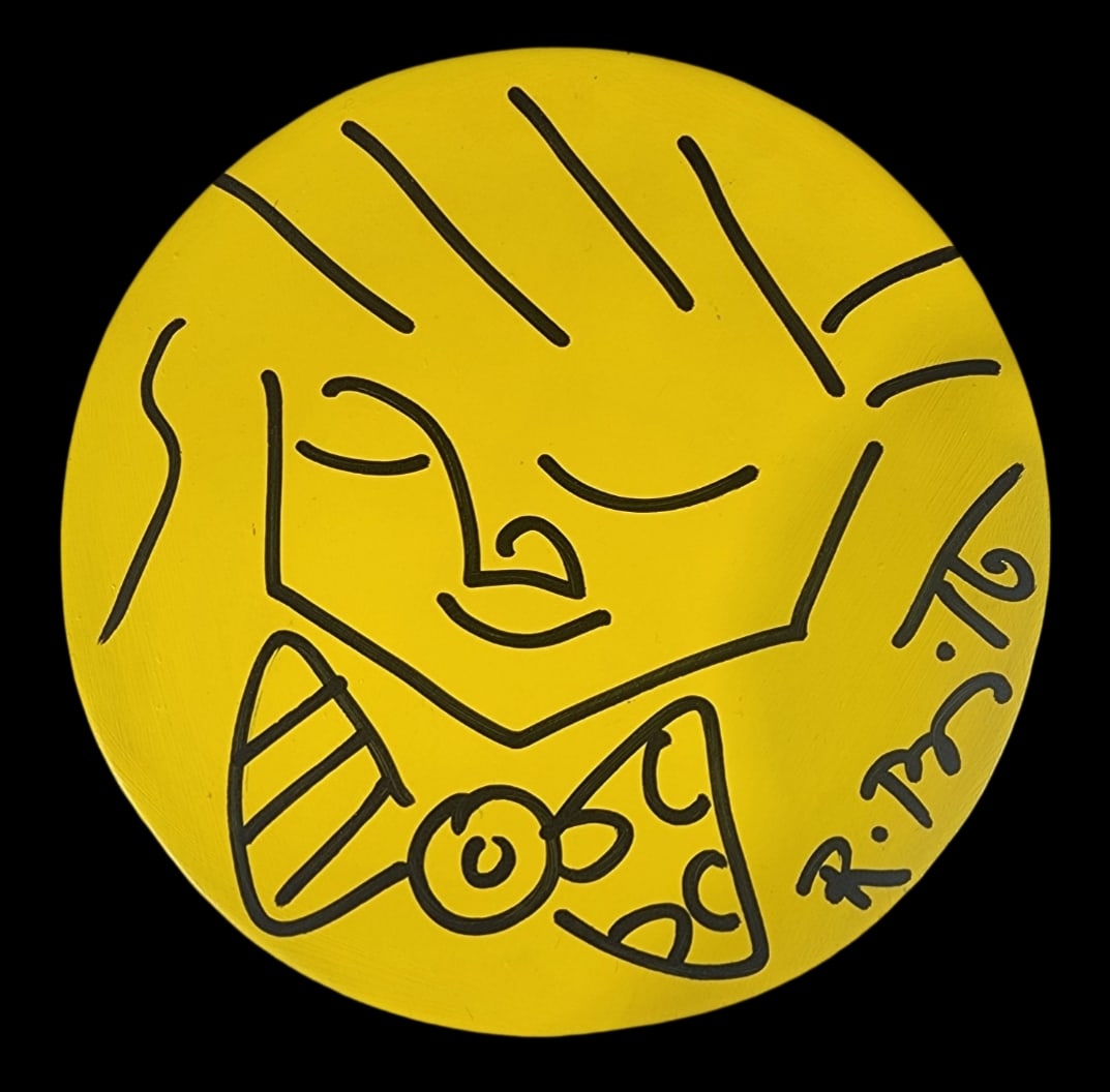 Rare Vintage ROMERO BRITTO Yellow Ceramic Plate (1 of 4)