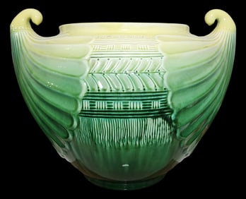 Very Rare & Monumental Art Nouveau SCI LAVENO Italy Green & Yellow Ceramic Cachepot