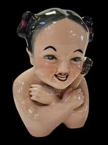 Vintage Chinese Chinoiserie Kneeling Boy/Girl Porcelain Opium Pillow Headrest