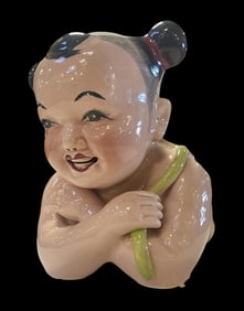 Vintage Chinese Chinoiserie Kneeling Boy/Girl Porcelain Opium Pillow Headrest