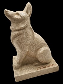 Art Deco LOUIS FONTINELLE (French, 1886-1964)  Craquelé Enamel Ceramic Pigeon Sculpture