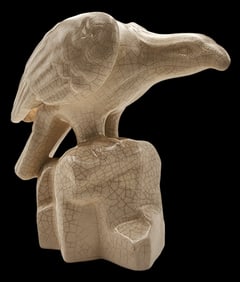 Art Deco BOCH LA LOUVIÈRE France Craquelé Enamel Ceramic Eagle Sculpture