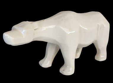 Art Déco Style Cubist L&V CERAM France Craquelé Enamel Ceramic Polar Bear