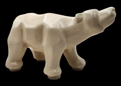 Art Déco Style Cubist L&V CERAM France Craquelé Enamel Ceramic Polar Bear