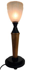 Vintage Italian Art Deco Multi-Wood & Frosted Art Glass Table Lamp (1 of 7)