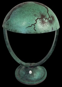 Unusual Vintage Italian Art Deco Green Enameled Metal Table Lamp